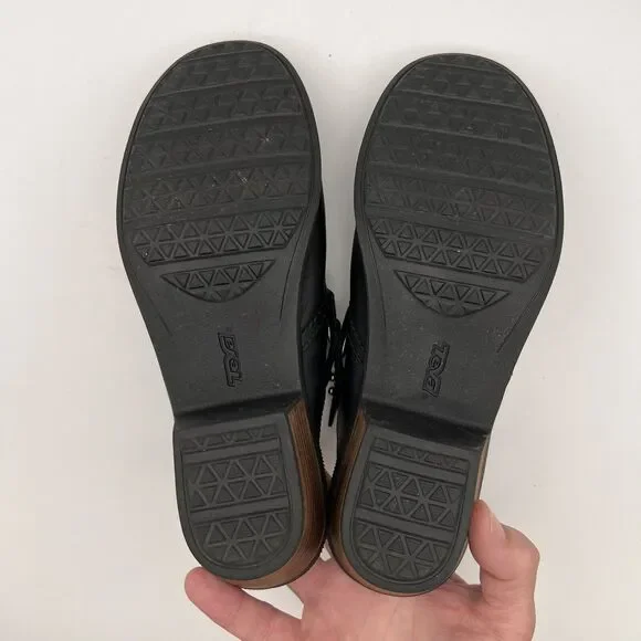 TEVA Foxy Black Leather Adjustable Slingback Mid Block Heel Clogs Women’s 7.5 - Picture 11 of 12